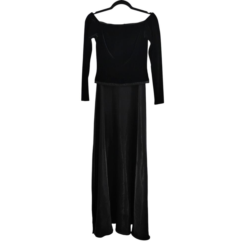 Vintage Betsy & Adam Velvet Gown Beaded Metallic Black Whimsygoth Size 6